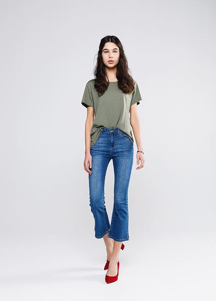 Γυναικείο Παντελόνι BSB CROPPED FLARE BLUE DENIM