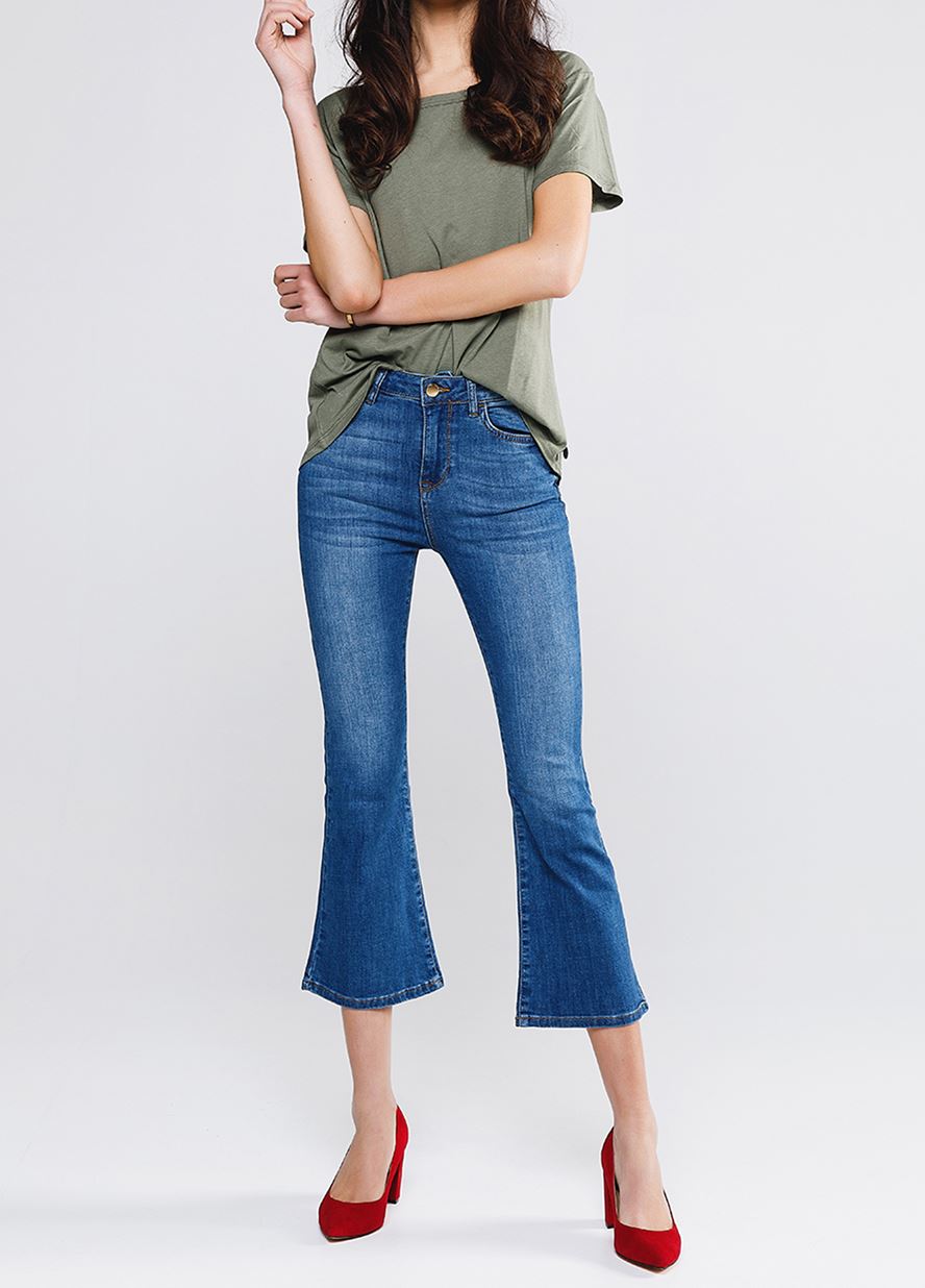 Γυναικείο Παντελόνι BSB CROPPED FLARE BLUE DENIMφωτογραφία4
